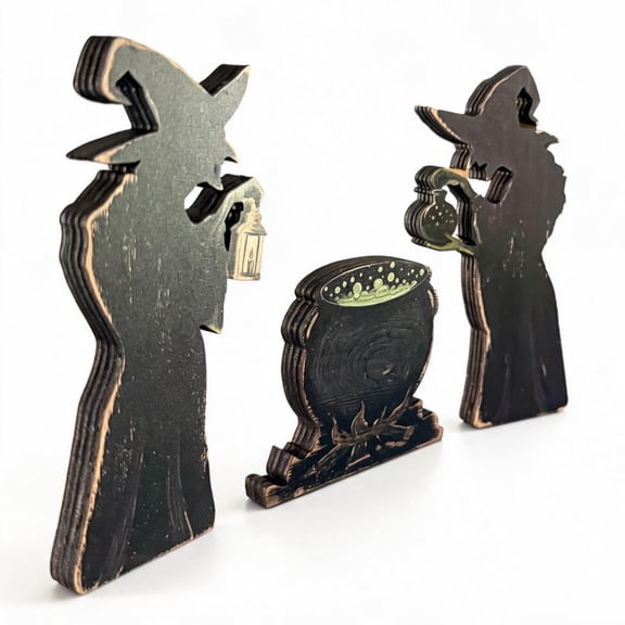 3 Pcs Halloween Witch Decor, Tiered Tray Decor, Farmhouse Rustic Table Centerpiece, Indoor Halloween Decoration for Home, Kitchen, Office & Party Supplies