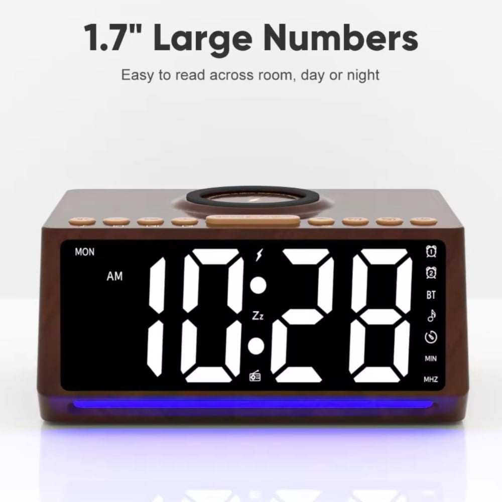WakeSmart Retro Digital Alarm Clock with Bluetooth Speaker, RGB Lights and Night Mode(Brown)