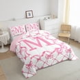 thumbnail image 3 of Manfei Kawaii Bowknot 3 Pieces Queen Comforter Set,Letter Personalized Bedding Sets,Geometric Grid Bedding Comforter Set,Ultra Soft Teens Bedroom Decor,Reversible, 3 of 8