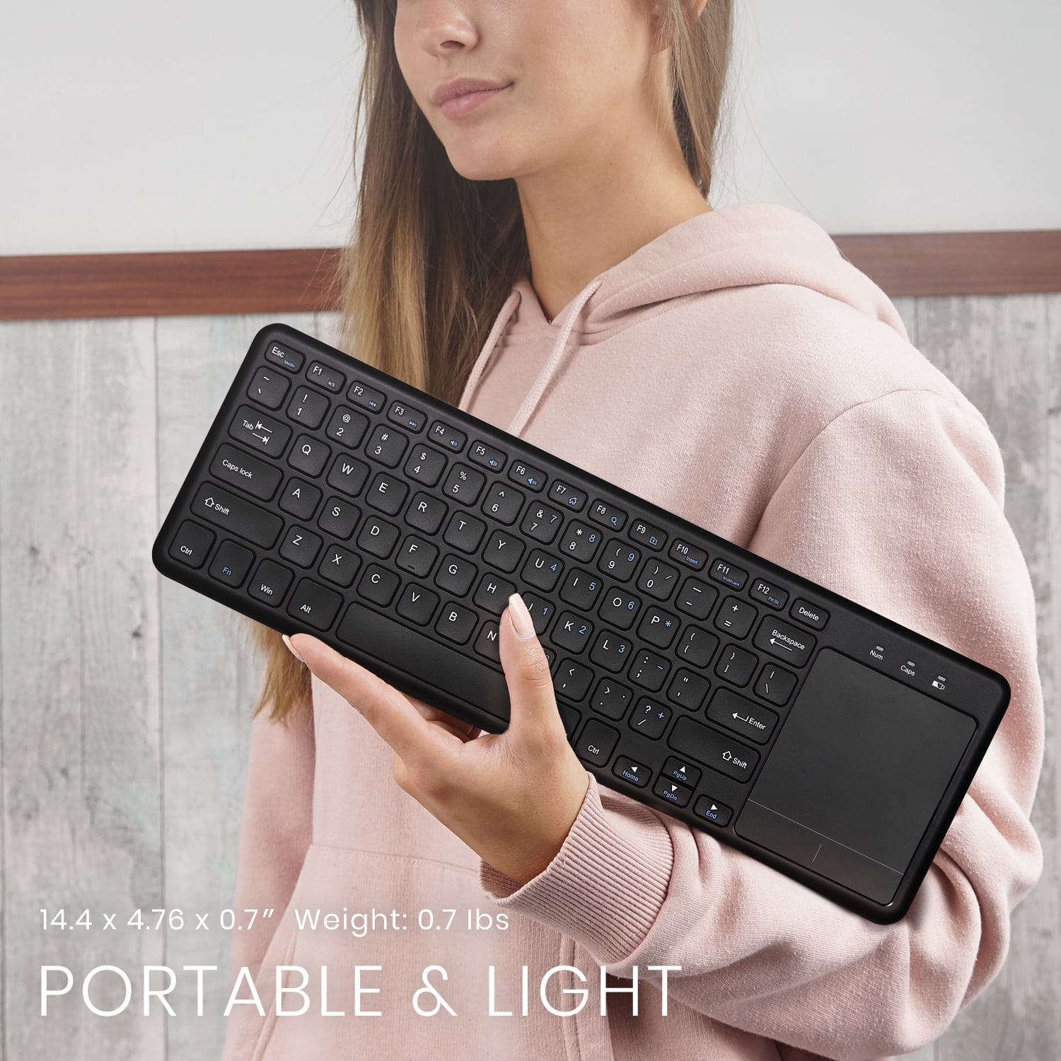 Perixx PERIBOARD-716 Wireless Keyboard with Touchpad, Support Multiple Devices Connection with TV, Tablet and Smartphone, X Type Scissor Keys, Black, US English Layout