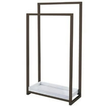 Pedestal 2-Tier Iron Construction Towel Rack with Wooden Case