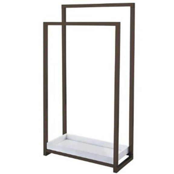 Pedestal 2-Tier Iron Construction Towel Rack with Wooden Case