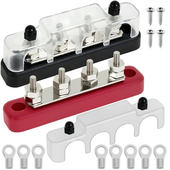 Sutowe 2 Pcs Bus Bar with Cover Practical Power Distribution Block Versatile Bus Bar Terminal Block for Cars RVs Ships Yachts Red and Black