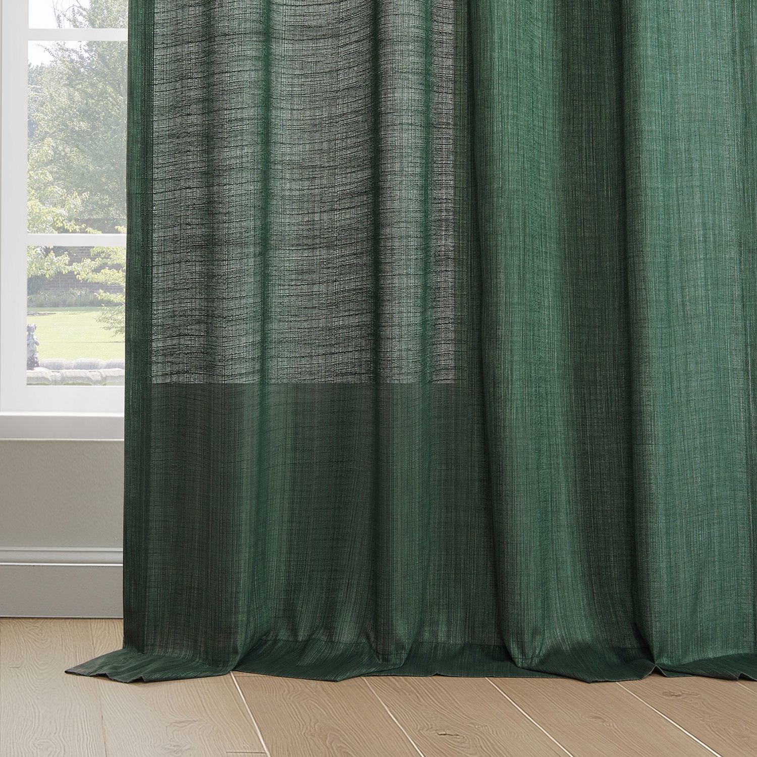 Half Price Drapes Dark Green Rustic Linen Weave Light Filtering Curtains for Bedroom (2 Panel), 50W X 84L