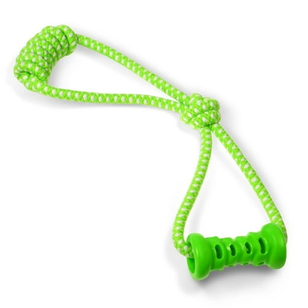 Dog Chew Tug Toy - Fluffy Paws Fetch Tug Interactive Dental Rubber Pet Dog Chew Toy - Green/White (16