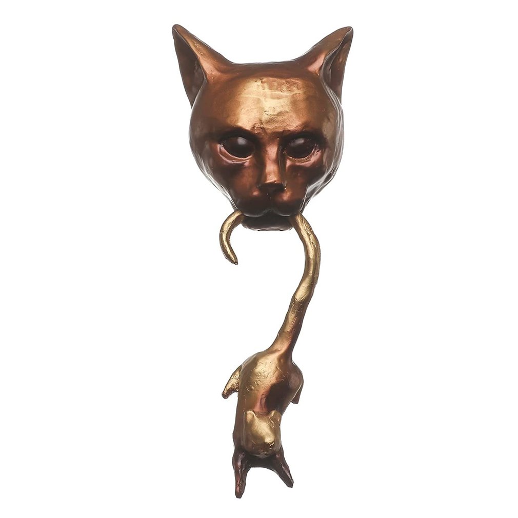 Cat And Mouse Door Knocker Or Wall Resin Ornament Rusty Iron Metal Statue