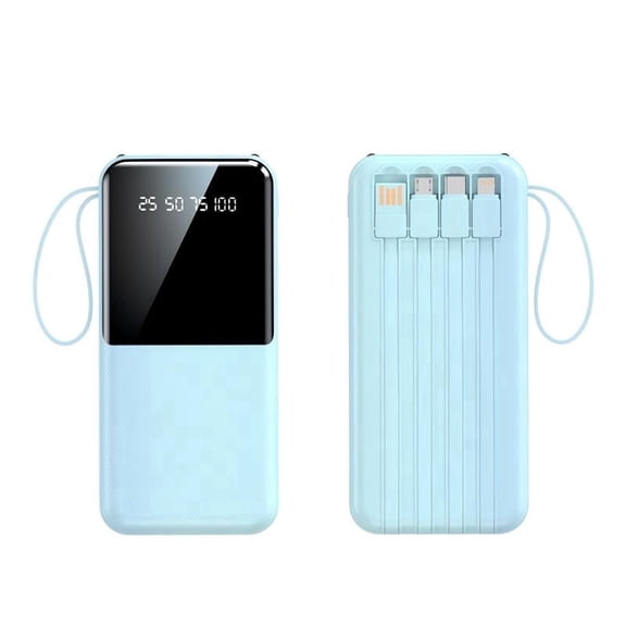 10000mAh 20W Fast Charging Portable Power Bank with Built-in Cables, Type-C/USB, Digital Display, Flashlight,Blue