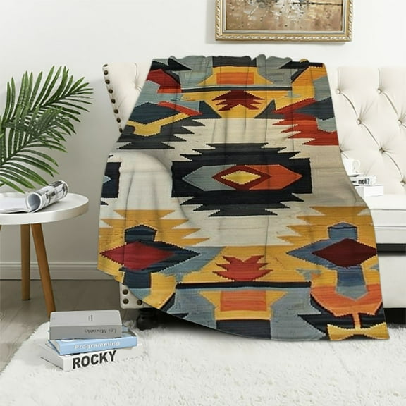 Creowell Aztec Blanket American Southwest Print Throw Soft Warm Lightweight Blanket for Women Birthday Christmas, Home Living Room Decor White