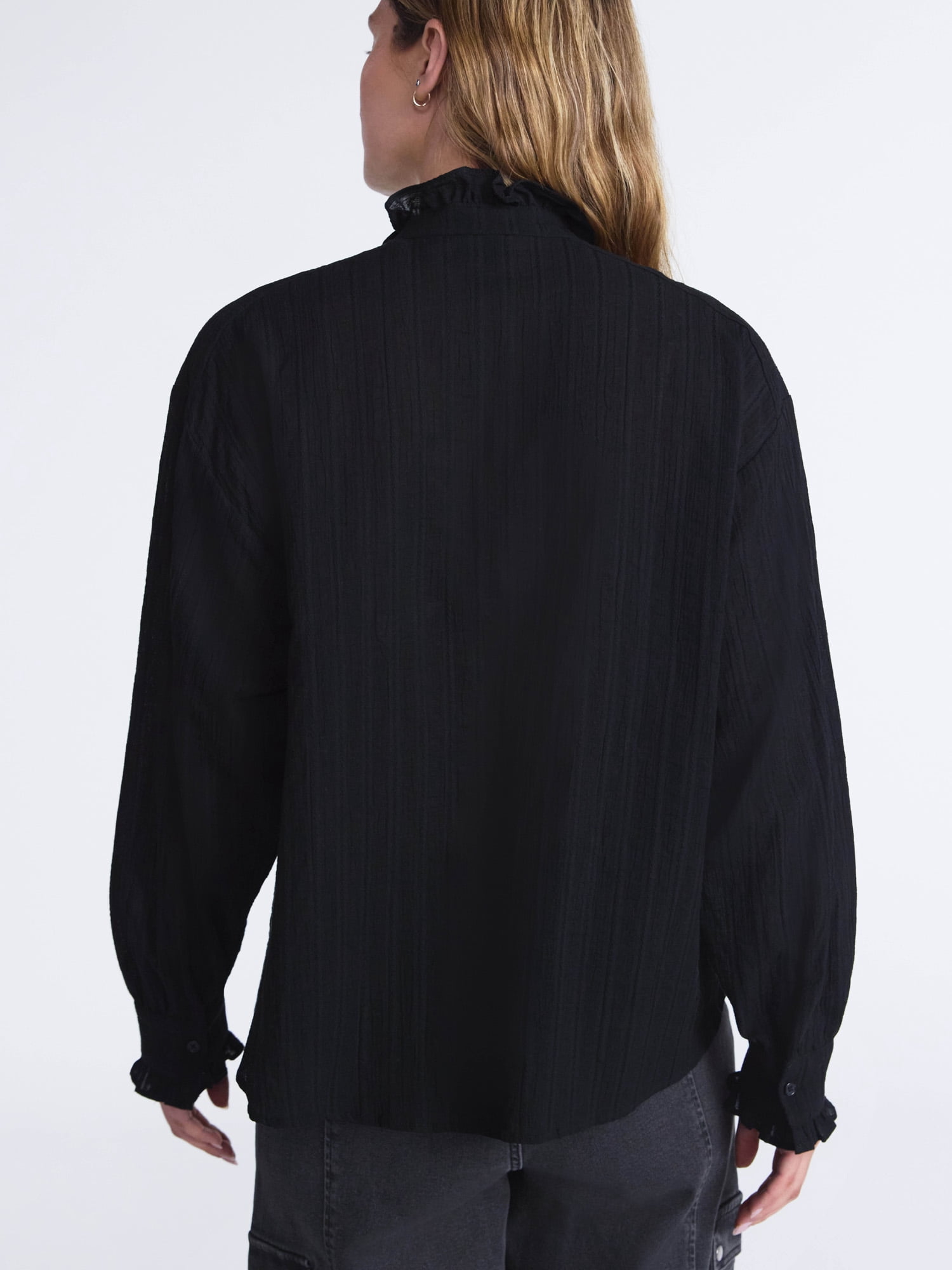 Scoop Women’s Cotton Dobby Ruffle Blouse, Sizes XS-XXL
