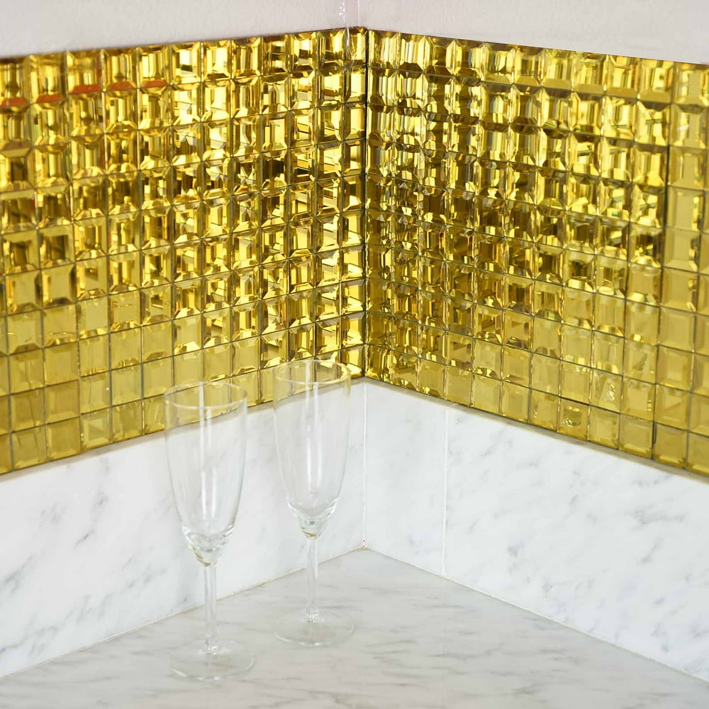 Efavormart 10 Pack Gold Selfadhesive Mirror Backsplash Peel & Stick