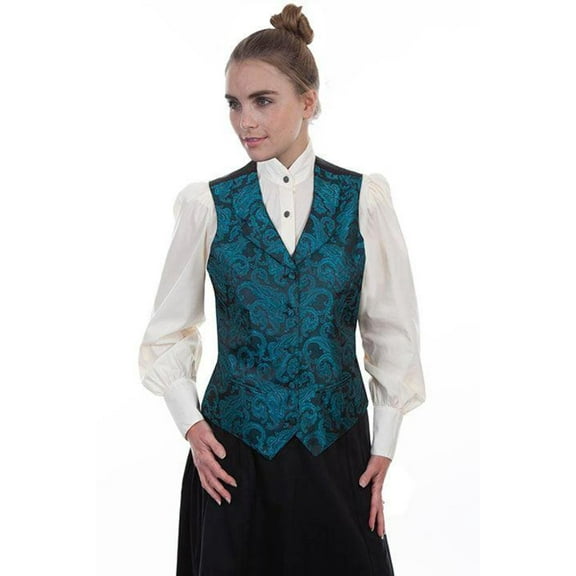 Scully RW606-TEA-S Women Paisley Vest, Teal - Small
