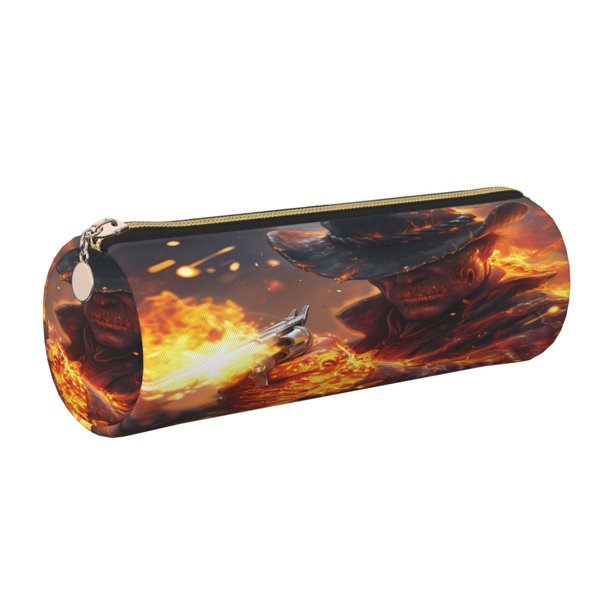 Disketp Western Fire Cowboy Estuche Organizador de Lápices de Cuero, Estuche de Oficina con Cremallera para Bolígrafo y Lápiz