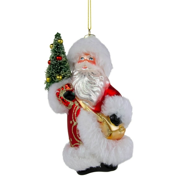 Northlight Santa Claus with Christmas Tree Glass Ornament - 6.25" - Red and White