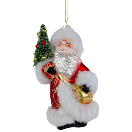 5.5" Old World Santa with christmas Tree Decorative Glass Ornament