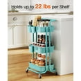 thumbnail image 2 of 3-Tier Rolling Cart with Wheels, Rolling Storage Cart with 3 Hanging Cups & 4 Hooks, Mobile Utility Cart, Art Cart Organizer, Craft Cart for Office, Kitchen, Craft Room, Turquoise, PIUC06TB, 2 of 7