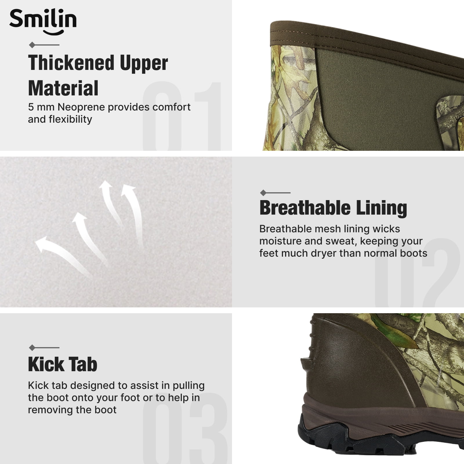 SMILIN Men's Rain Boots, Anti-Slip Ankle Height Outdoor Work Boots for Mud, Snow, Hunting, and All-Season Activities, Camo, US Size 11