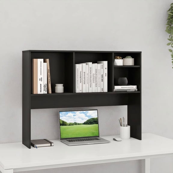 Resenkos Computer Desktop Bookcase with 4 Cubbies and Open Back Compartment, Storage Organizer for Office, Workspace, Black