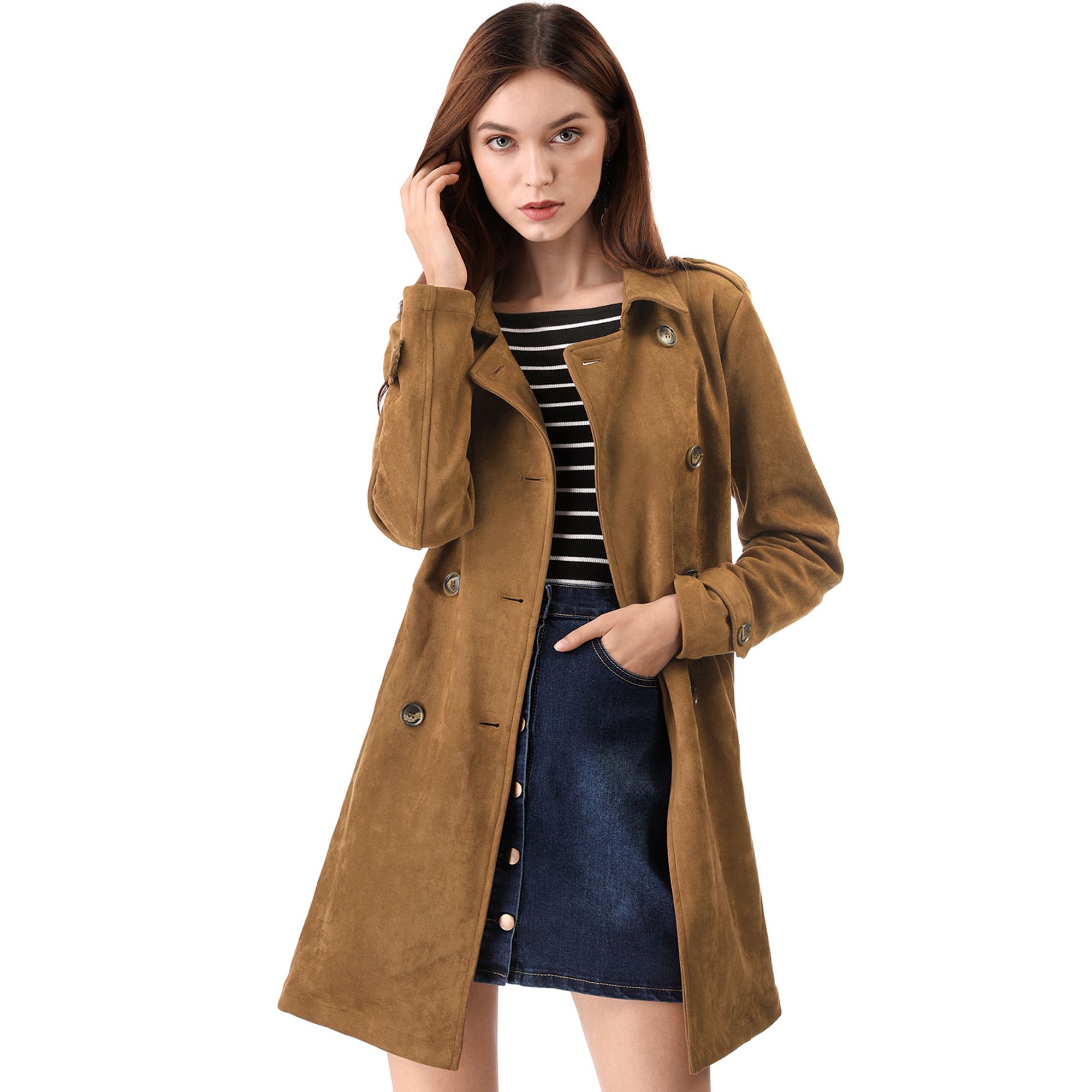 INSPIRE CHIC Women's Notched Lapel Double Breasted Trench