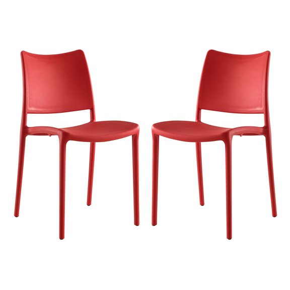 Modern Contemporary Urban Design Outdoor Kitchen Room Dining Side Chair ( Set of Two), Red, Plastic