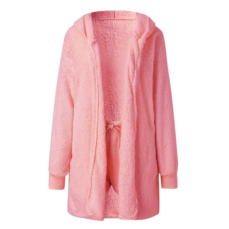 HAPIMO Rollbacks Women's Cozy Knit Set 3-Piece Outfits Fuzzy Fleece Warm  Hooded Cardigan Crop Top Shorts Set Warm Pajamas Loungewear Pink XXXL