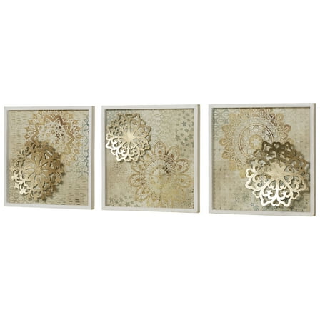 Briella Medallion Wall Plaques Gold Each Measures 16” Square Set of 3