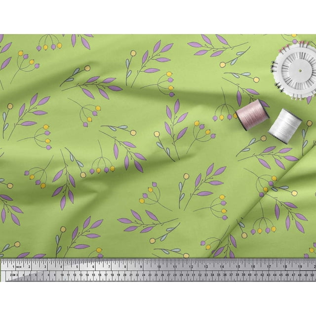 Soimoi Popeline de Coton Verte Tissu Décor Baies Feuilles Tissu Imprimé au Mètre 56 Pouces de Large