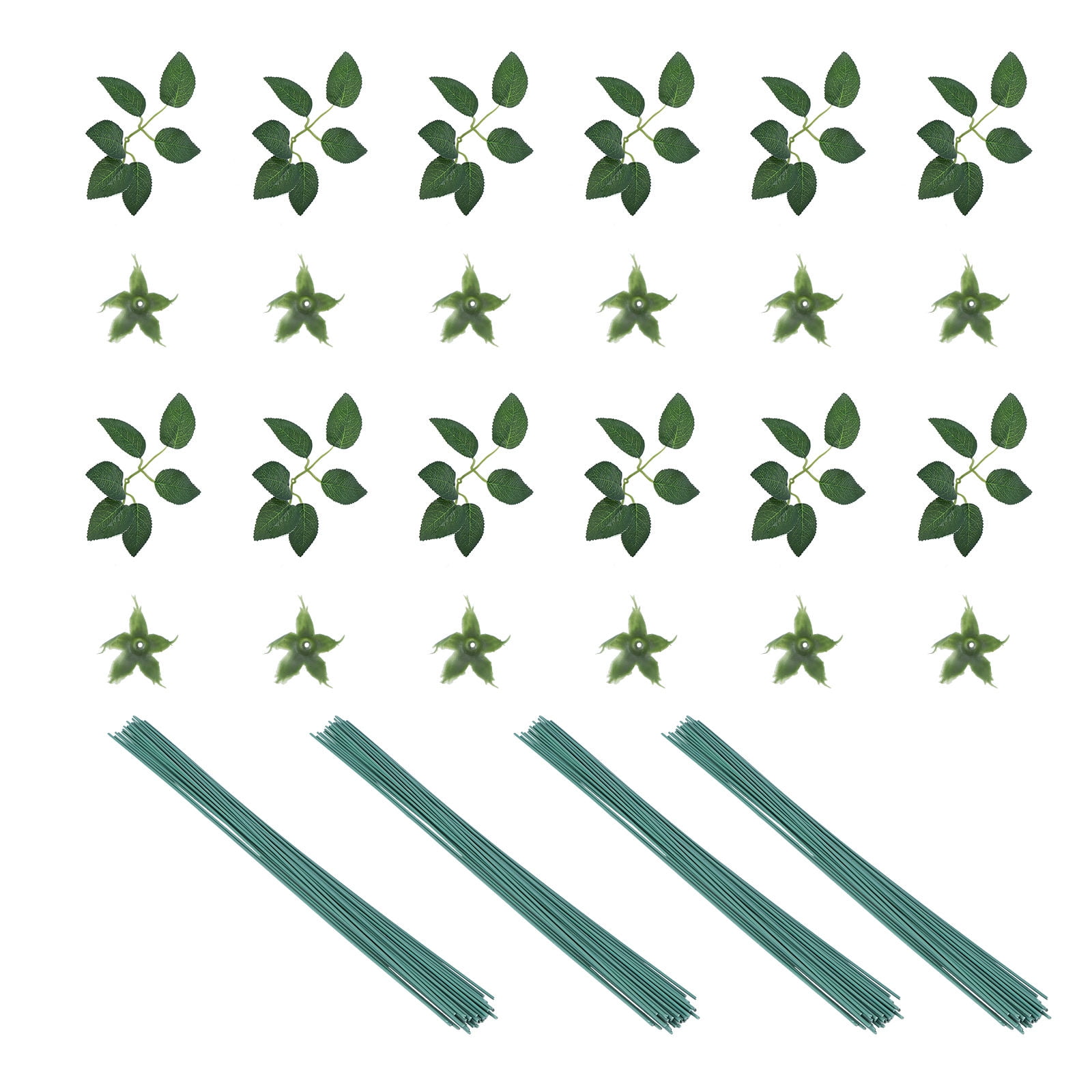 LABSERRON 90Pcs Lifelike Faux Leaf Stems Green Plastic Iron Wire Craft Flower Stems for Gardening Home Decor