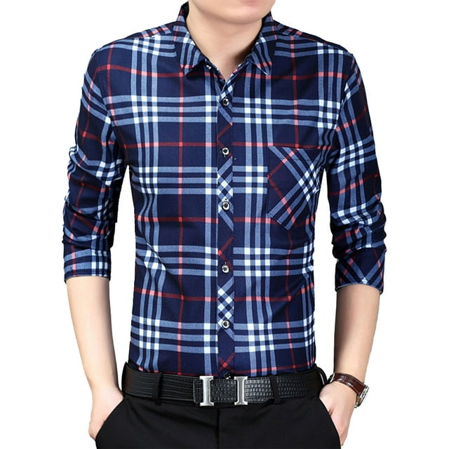 Camisa a Cuadros de Manga Larga para Hombre, Camiseta cómoda Informal de Ajuste Regular para Compras en casa, Citas, Trabajo de Oficina, Rojo, XL Sailing