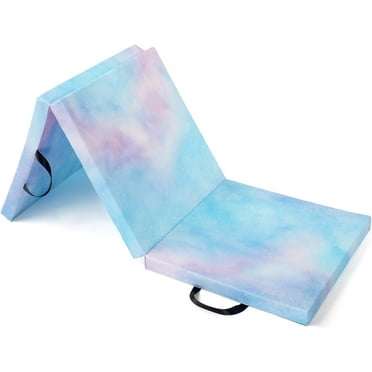 6' Folding Tri-fold Gymnastics Gym Exercise Aerobics Mat, 6ft x 2ft x 2in PU Leather Tumbling Mats with Hook & Loop Fastener for Stretching Yoga Cheerleading Martial Arts (Starry Sky)