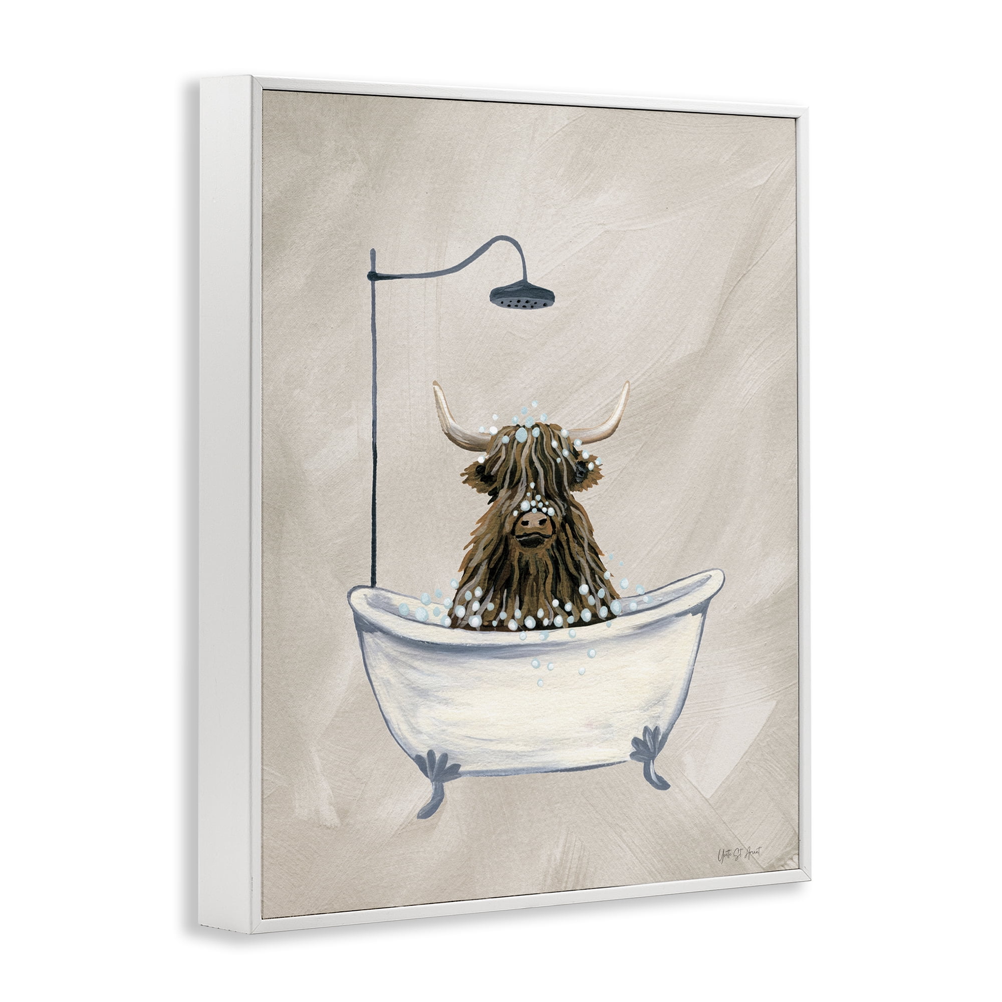 Stupell Industries Highland Cow Bubble Bath Typography Painting White Framed Art Print Wall Art, 11 x 14