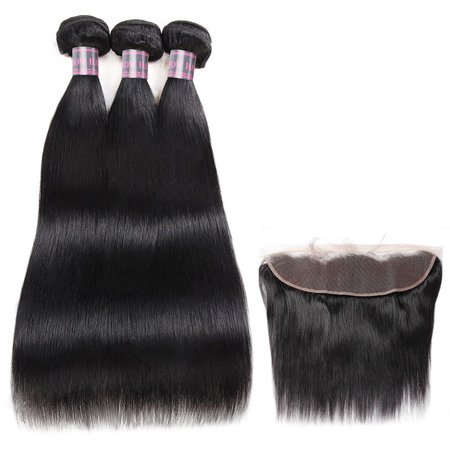 Allove Straight Human Hair Bundles Lace Frontal Closure With 3