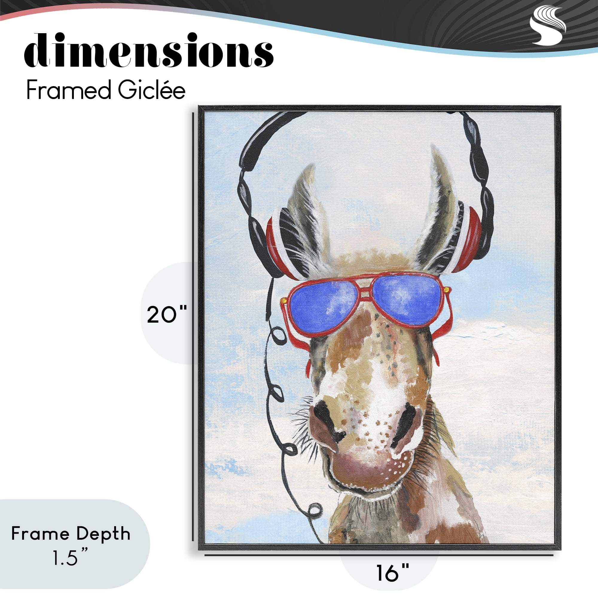 Stupell Industries Donkey Wearing Headphones Black Framed Giclee Art, design by Janet Tava