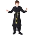 thumbnail image 5 of Kids Priest Robe 3 Piece Preacher Cassocks for Boys Girls Praise Worship Outfit Solid Long Sleeve Crew Neck Full Length Black 10 Years-12 Years, 5 of 6