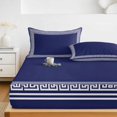 thumbnail image 6 of Full Size Fitted Sheet Set - Navy Blue Geometric 3 Piece Bedding Sets 16" Deep Pocket Fitted Sheet with 2 Pillowcases White Greek Key Design Abstract Modern Art Brushed Microfiber Luxury Bed Sheets, 6 of 9