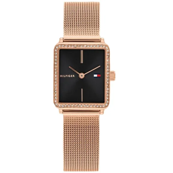 Tommy Hilfiger 1782800 Black Dial Rose Gold Mesh Bracelet 21mm Womens Watch