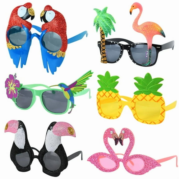 6pcs/set Hawaiian Party Sunglasses Flamingo Tropical Luau Pool Beach Party Decoration Supplies Funny Glasses Photo Props Wedding (6pcs)