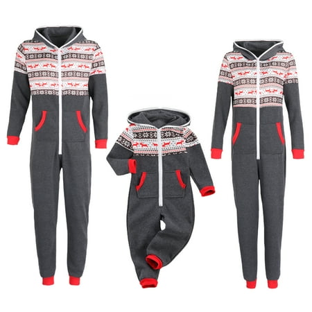 

Christmas Family Kids Adult Matching Pajamas Set Hooded Reindeer Print Jumpsuit Fashion Casual Outfit Nightwear