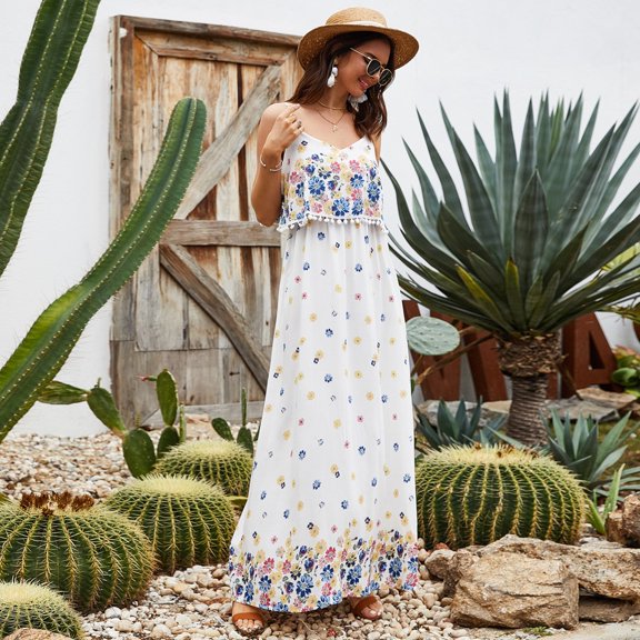 Summer Dresses for Women Maxi Dress White Sling Floral Midi Dress Boho Dress