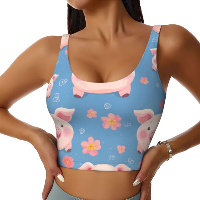 Balery Cute Pig Flowers Sujetadores deportivos con espalda cruzada para mujer, acolchados, sin costuras, de alto impacto, ideales para yoga, gimnasio, entrenamiento y fitness.-XX-Large