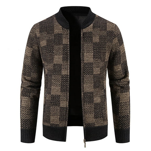 Herrnalise Men's Fashion Autumn And Winter Stand Collar Sweater Casual Fleece Jacket Coffee