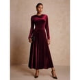 thumbnail image 7 of Elegant Burgundy Long Sleeve Velvet Cowl Neck Maxi Dress For Women, 7 of 7