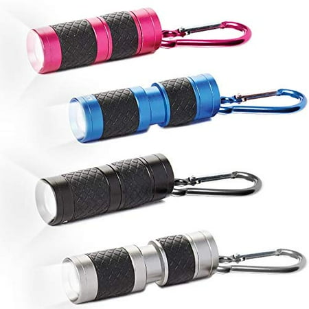 luxpro - lp130 key chain led flashlight, maximum brightness with matching carabiner clip, black, pink, silver & blue