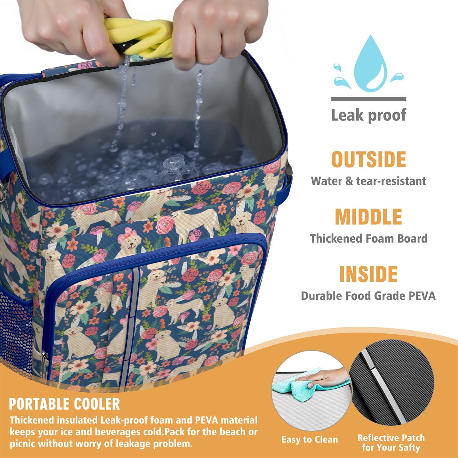Travel Cooler Bag - Golden Retriever Dog and Flower Camping Beer Cooler Backpack with Bottle Opener- Waterproof Insulated Picnic Backpacks - Cooler Bag for Beach