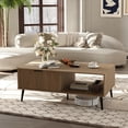 thumbnail image 1 of De madera coffee mesa con almacenamiento: 2 niveles cocktail mesa con sliding door y solid wood legs - mid-century moderno style para sala de estar o oficina en casa, estilo rural design, 1 of 7