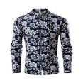 thumbnail image 2 of Blusa y camisa de manga larga con cuello alto y estampado para hombre, con hebilla de esfera, cuello alto, camisa de manga larga de talla grande para hombre, blusa de poliéster para hombre, 2 of 3