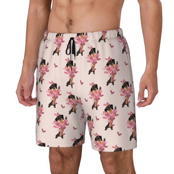 Balery Dachshund Dog Heart Bañador para hombre, shorts de playa de secado rápido con entrepierna y forro de compresión-Small