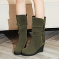 thumbnail image 3 of Oyedens Wedge Wide Calf Boots for Women Fashion Casual Suede High Heel Winter Fall Short Boots, 3 of 9