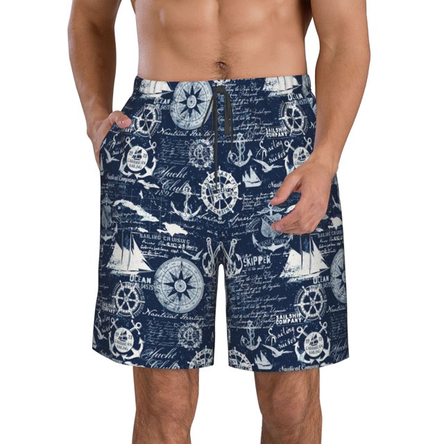 Fotbe Sailing Cruises Nautical Trajes de Baño Estampados para Hombre, Shorts de Verano de Secado Rápido, Ropa de Playa, Bañadores-3X-Large