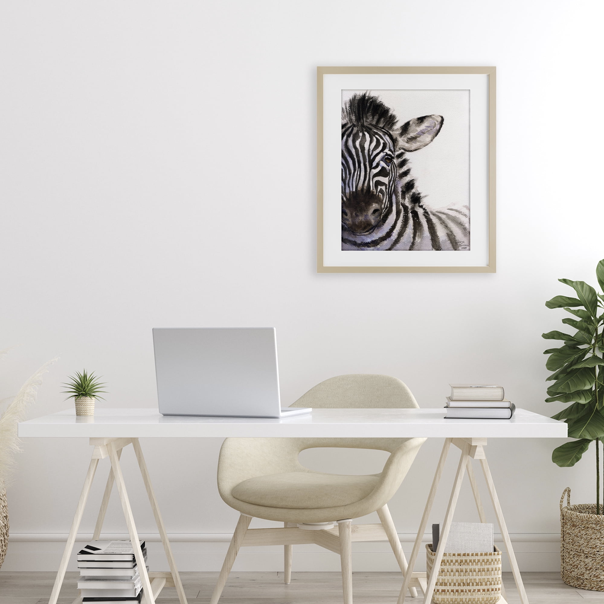 Stupell Industries Zebra Portrait on White Birch Framed Print Under Glass, design by George Dyachenko
