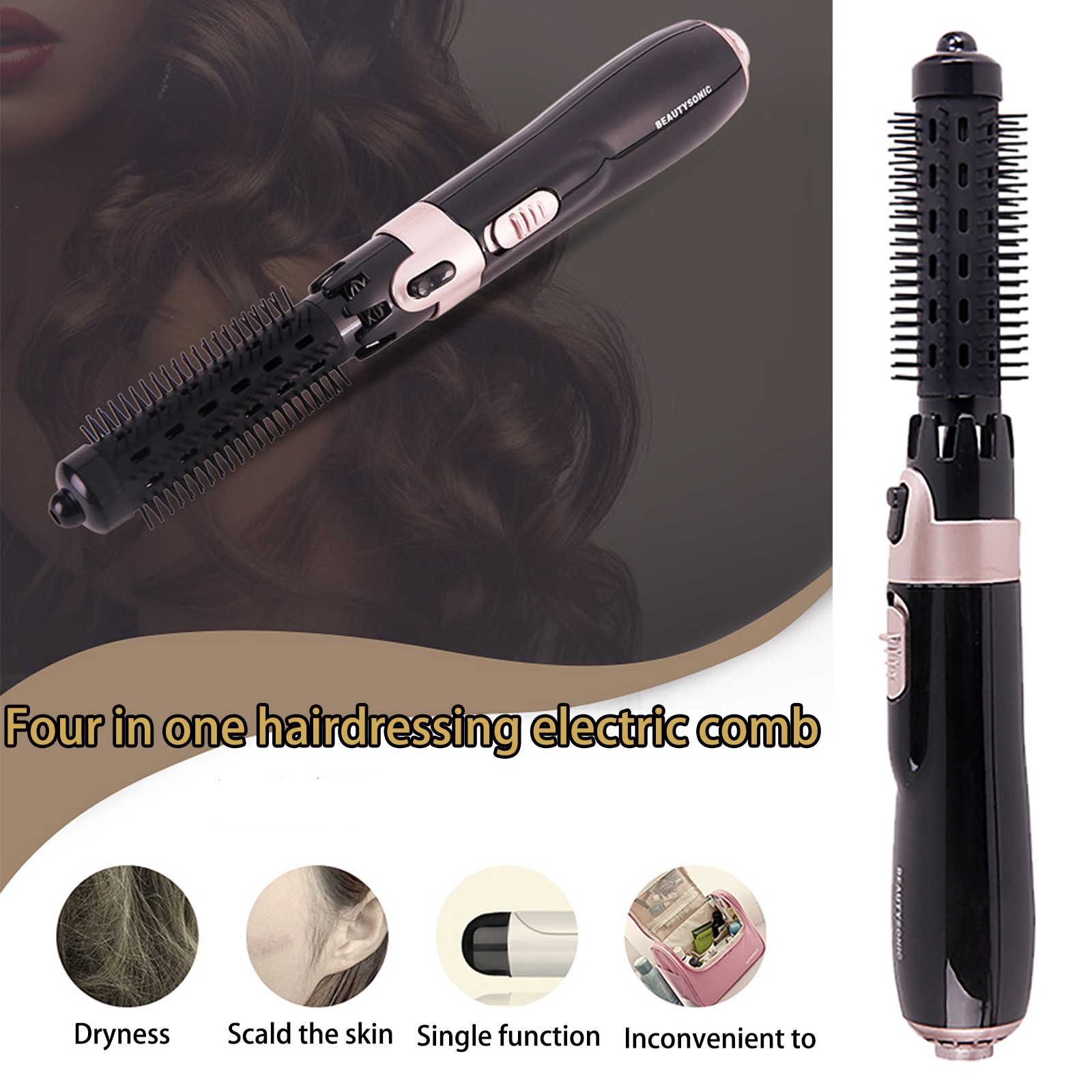 Yoofe 3 in 1 Curling Set Automatic Hair Curler Ceramic Wand Dual Voltage Curling Iron with Brush Head Travel Curling Iron for Long or Short Hair 110V US Plug